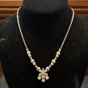 Vintage Elegant Silver Tone Necklace with Clear Rhinestone Accents
